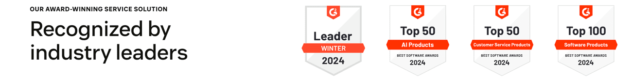 A Zendesk band headed Recognized by industry leaders, showing four G2 badges all dated 2024